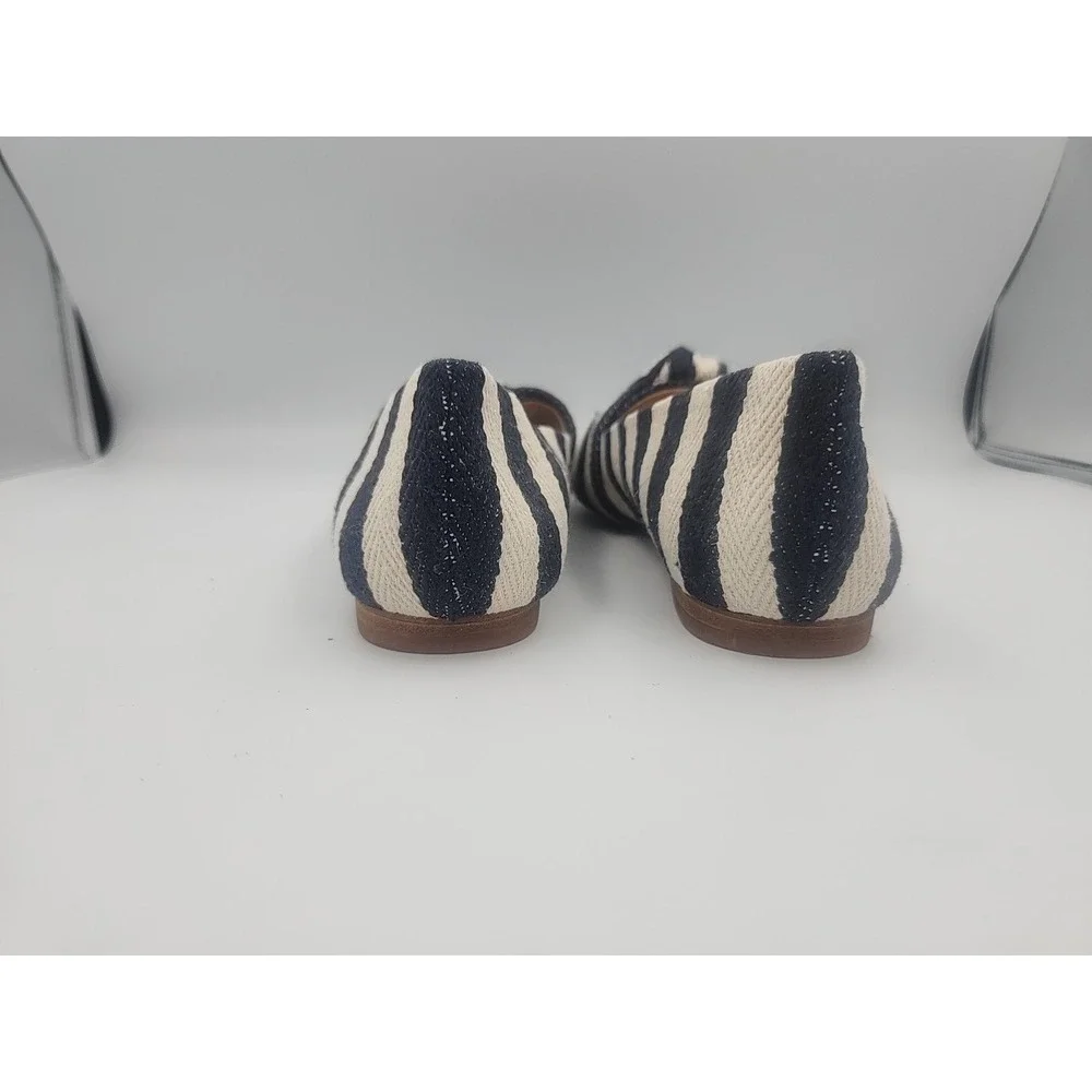Gianni Bini Navy White Tan Striped Canvas Buckle Slip-On Flats Women's Shoes‎ 8